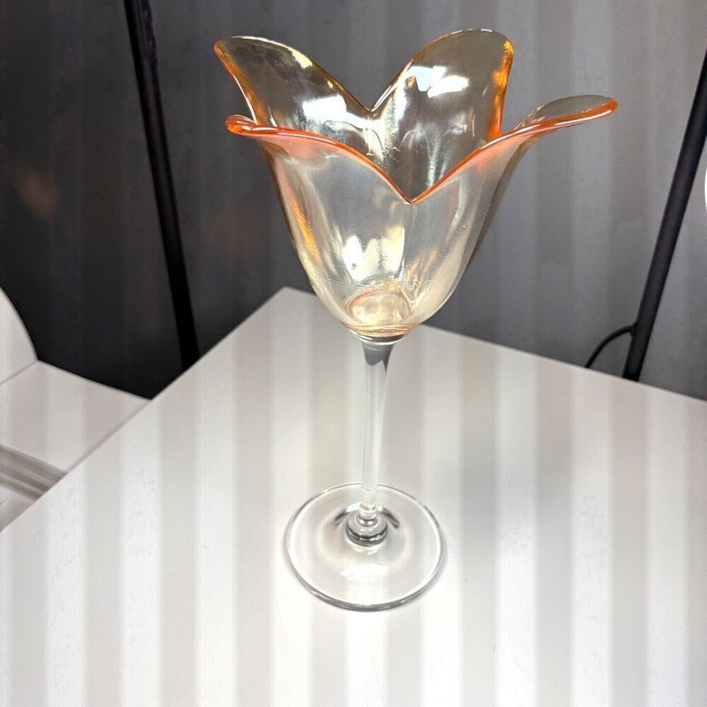 JM Glass Lusterware long stem glass peach tulip